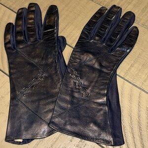 Vintage Ladies Elegant Black Leather Dress Gloves by Sendra Gloves